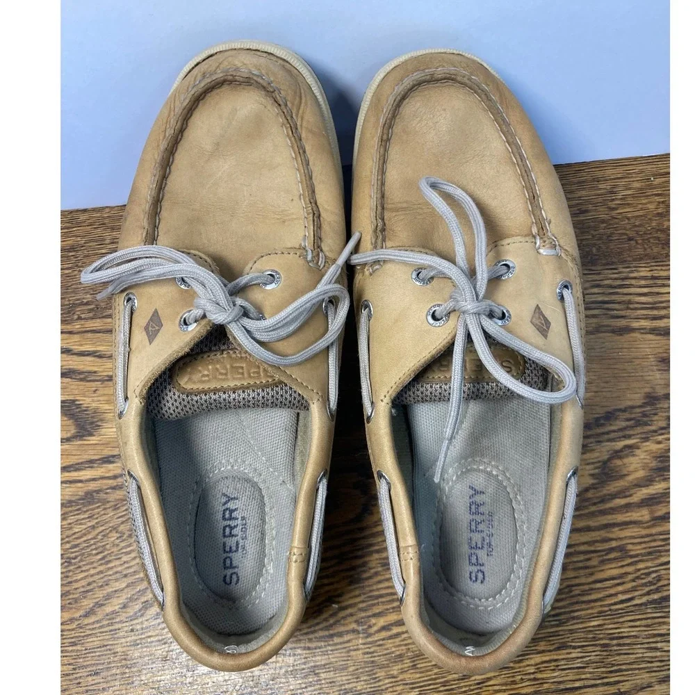 Sperry Top-Sider Womens 7M Tan Leather Mesh Boat Shoes Loafers 9774829